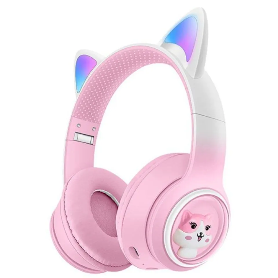 Kinsi AKZ-02 Auriculares Inalámbricos RGB Orejas Gato Rosas