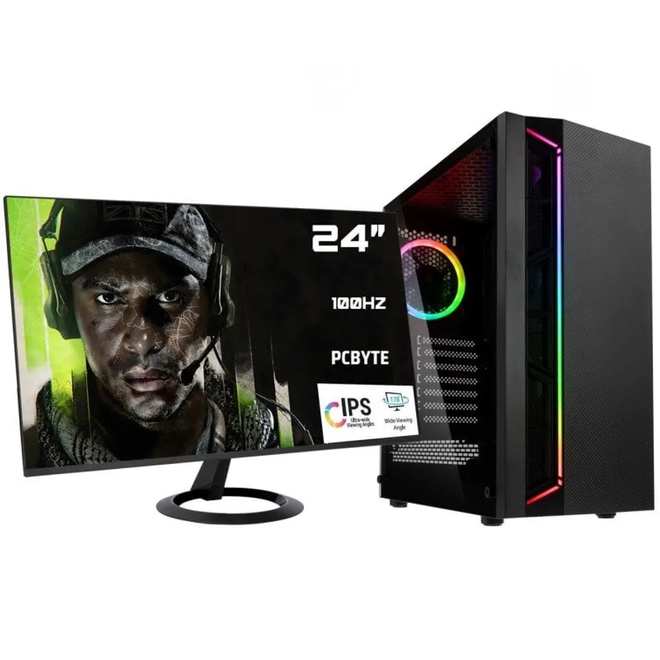 PCBYTE Racer24 Ryzen 7 5700G 32GB 2TB SSD & 24″ FHD 100Hz Monitor