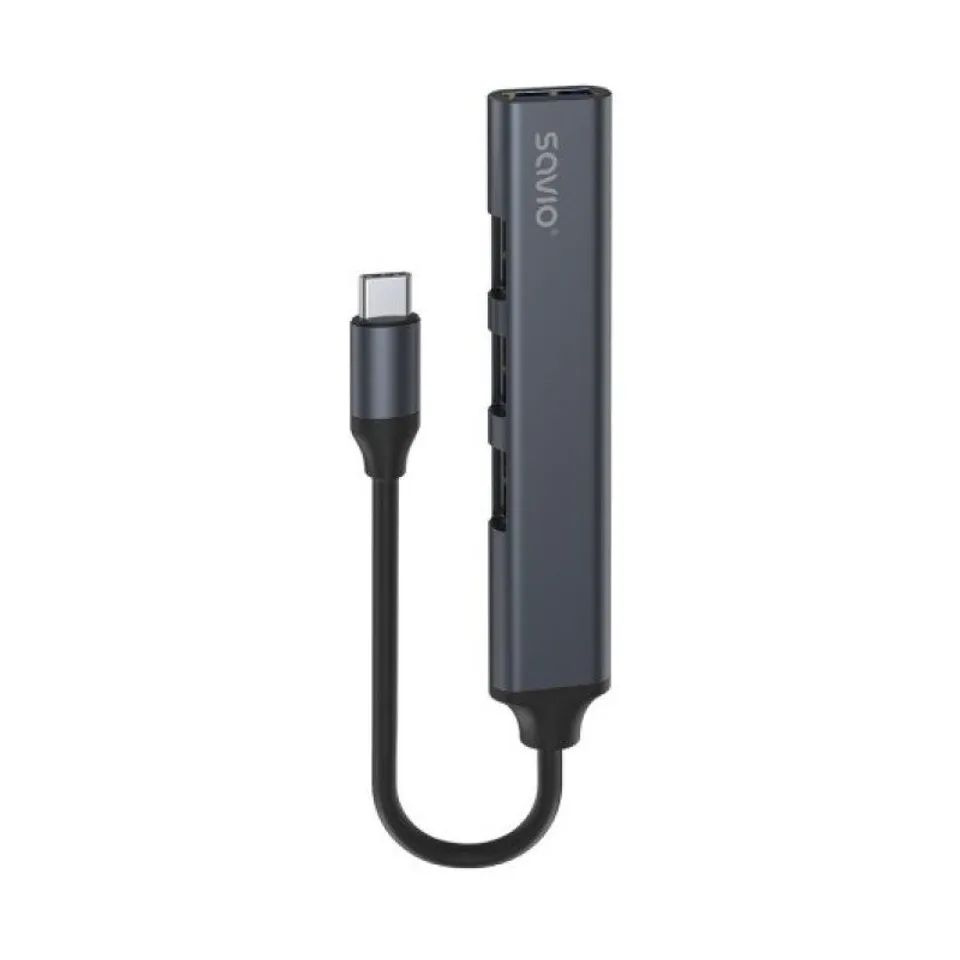 Savio Hub USB-C Aluminio 3xUSB 2.0 1xUSB 3.1 Gen1 5Gbps Plug & Play