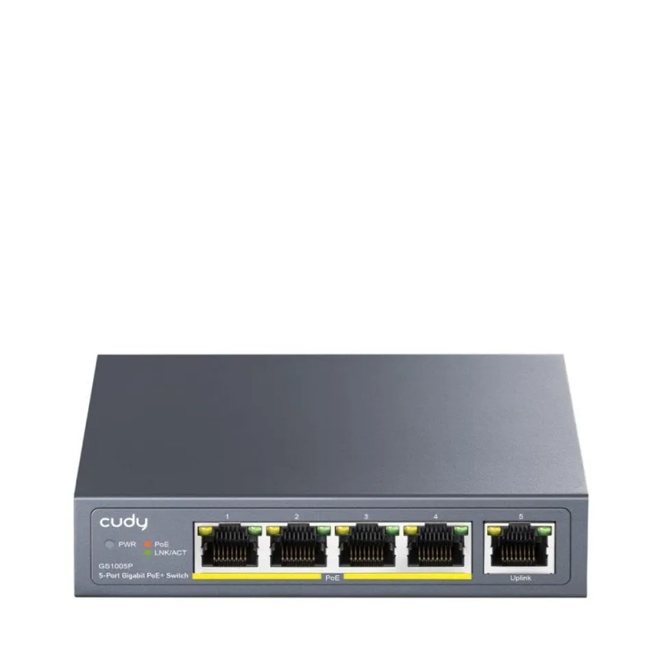 CUDY Switch 5 Puertos Gigabit Ethernet 4 PoE+ 10Gbps Sin Ventilador Rack AC/DC
