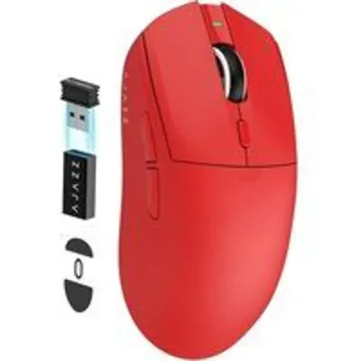 Ratón Ajazz inalámbrico 26000 DPI ultraligero 59 g 6 botones programables rojo