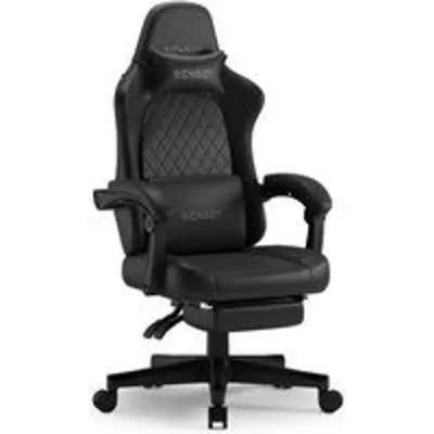 Silla gaming Sense7 Devon piel ecológica HDE o Alcantara, negra, reclinación 135°, cojines ergonómicos, reposapiés extensible