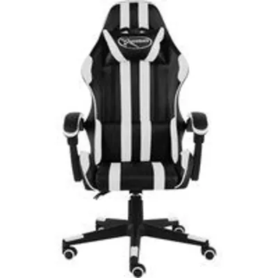 Silla gaming vidaXL Louren cuero sintético ergonómica reclinable 35x41cm blanca y negra