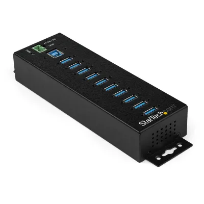 StarTech.com Hub USB 3.0 de 10 puertos con protección 350W montaje en pared carril DIN