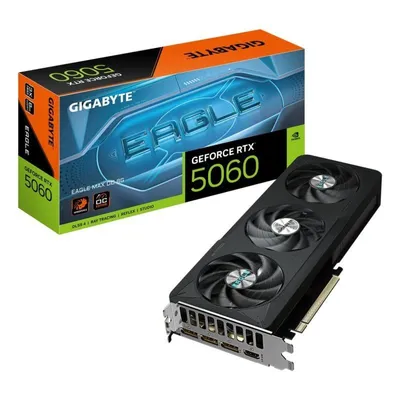 GIGABYTE GeForce RTX 5060 EAGLE MAX OC 8G Tarjeta Gráfica – 8 GB GDDR7, 128 bits, PCI-E 5.0, frecuencia de núcleo 2550 MHz, 3 x DisplayPort, 1 x HDMI, NVIDIA DLSS 4, GV-N5060EAGLEMAX OC-8GD 1.0