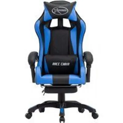 VidaXL Silla Gaming con Reposapiés Cuero Sintético Azul/Negro